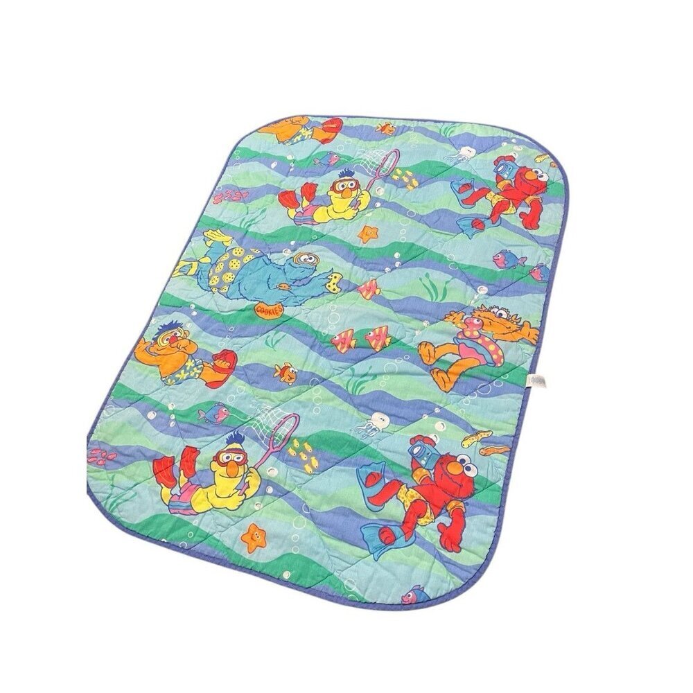 Vintage Sesame Street Quilt Baby Blanket Crib Bedding Elmo Bert Ernie Swimming - Picture 4 of 7